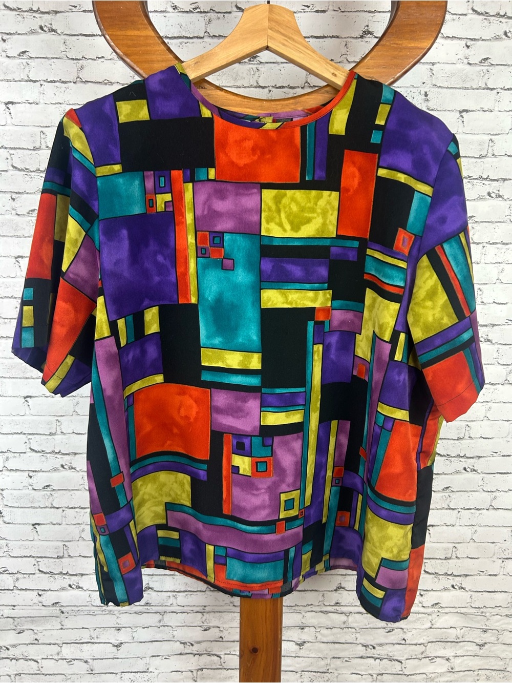 Colorblock Geometric Print Women's Top - Multicolor size L